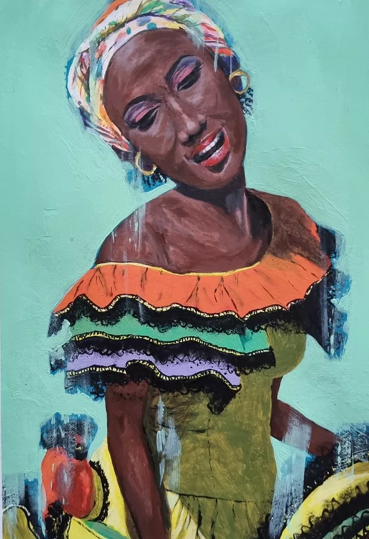 Portrait "Kolumbianische Tänzerin" Acryl auf Papier